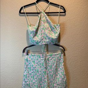 Zara Summer Floral Halter Top & Skirt Set